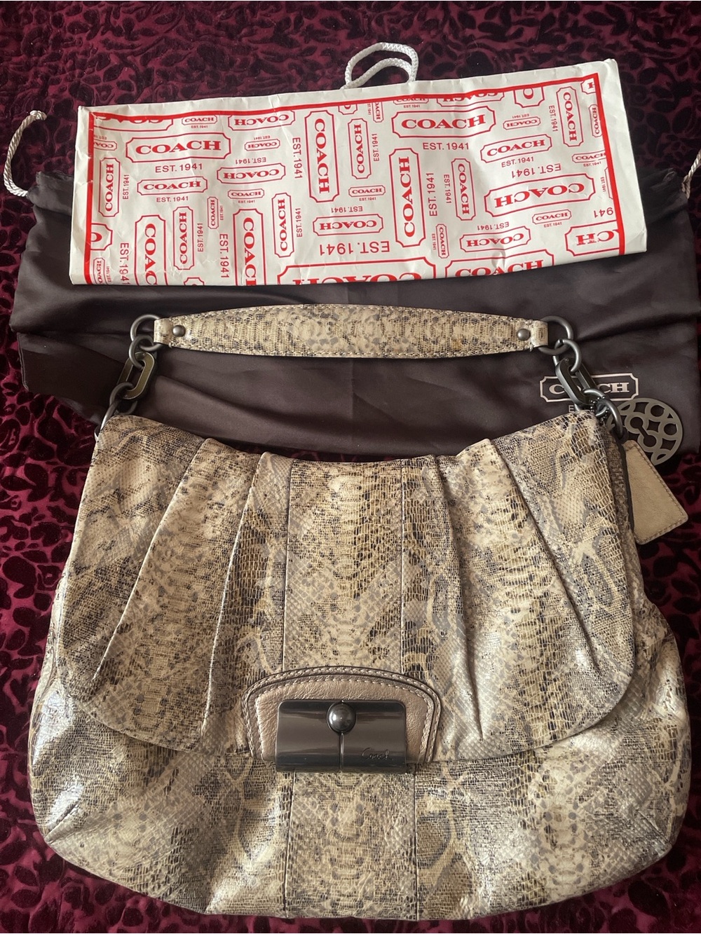 COACH Snake-Print Shoulder Bag in Tan